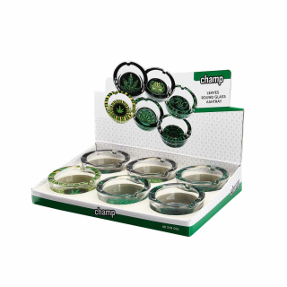 Champ High - Hemp Leaves Glas Aschenbecher rund (6 Stk.)