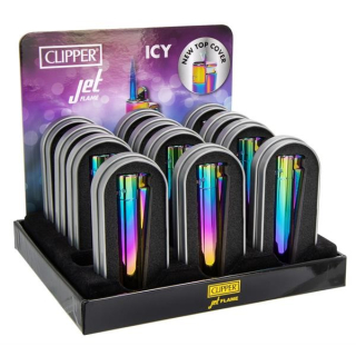 Clipper Feuerzeug Jetflame Blue Metal Icy - Rainbow (1 x 12Stk)