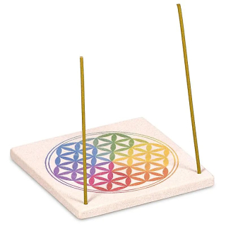 Räucherstäbchenhalter - Sandstein viereckig - Blume des Lebens (1 Stk.)