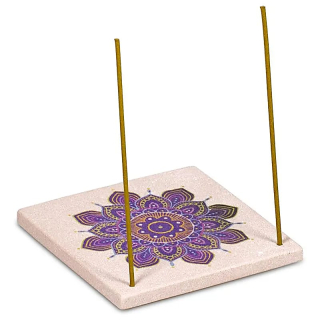 Räucherstäbchenhalter - Sandstein viereckig - Mandala Blume (1 Stk.)