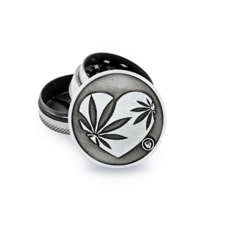 FireFlow Grinder Metal 40mm - 3Parts Silver 420 Heart (1 Stk)