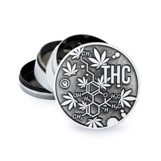 FireFlow - Metal Grinder 6cm 4P - Silver - THC Molecules (1 Stk.)