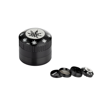 SuperHeroes Grinder Alu 50mm - 4Parts Hemp Leaf Black (1 Stk)